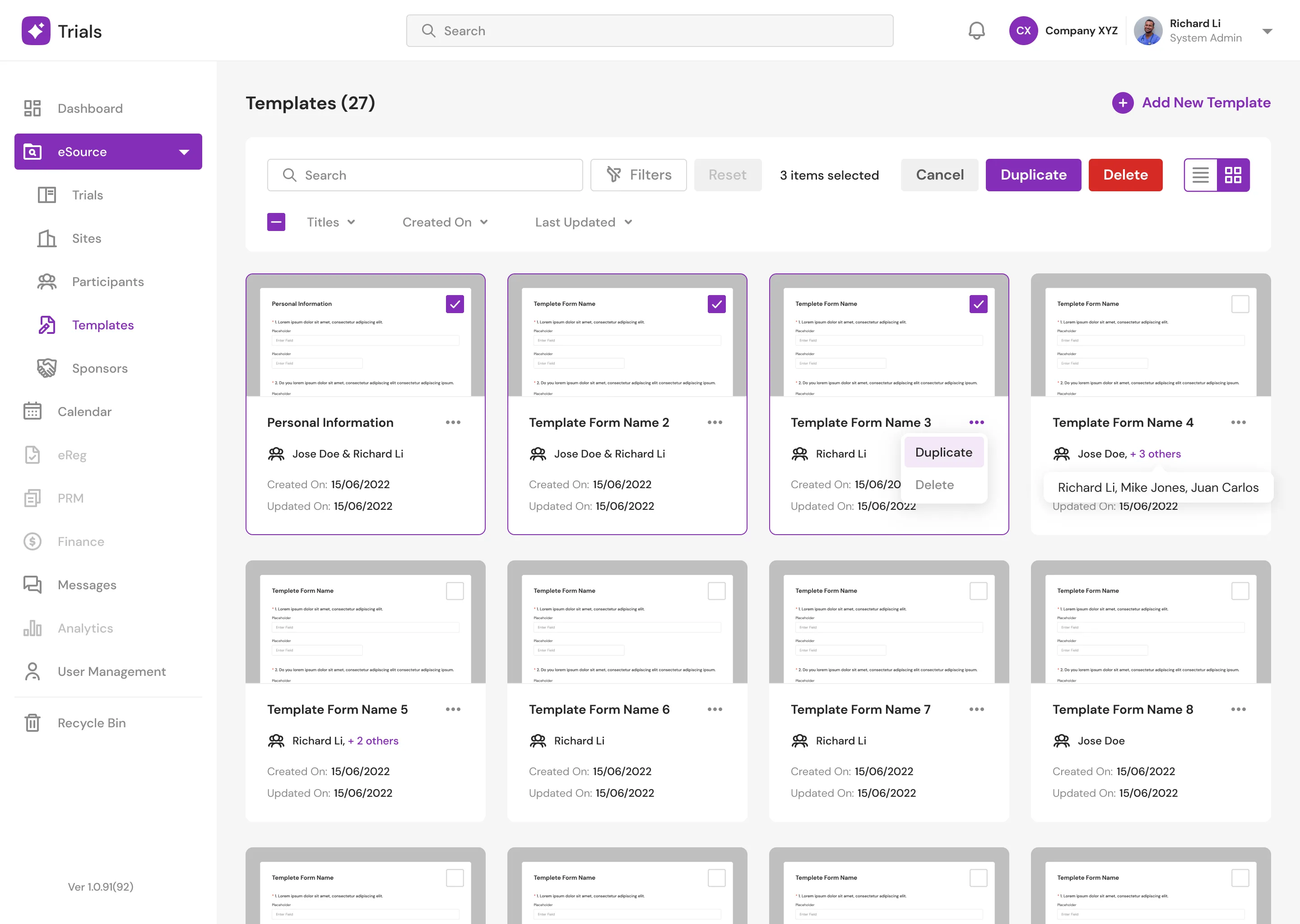 Templates Grid View